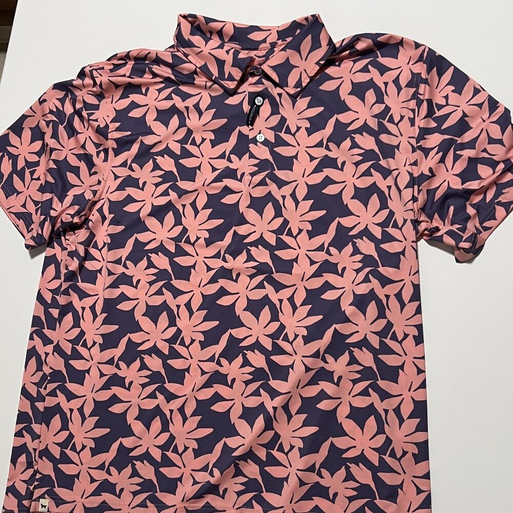 Simply Southern Polo Shirt Floral Hawaiian Golf Stretch Blue Pink Men's size XXL